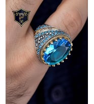 Gümüş Erkek Yüzük Aquamarine (Aqua Marin) Taşlı 10000000130