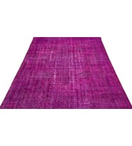 Fuşya Magenta Tonlarında Eskitme Halı El Dokuma Yünlü Salon Halısı Modern Stil Yatak Odası