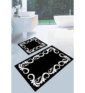 Siyah Çerçeveli Desen Banyo Halısı Klozet Paspas Seti BS032