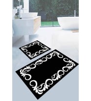 Siyah Çerçeveli Desen Banyo Halısı Klozet Paspas Seti BS032