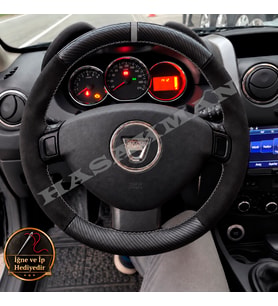 Dacia Dokker Dikme Direksiyon Kılıfı Alcantara Süet Mat Karbon Gri Yüzük ve Dikiş 2012-2016