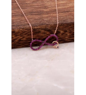 Rubin Taşlı Sonsuzluk Tasarımlı Rose Gümüş Kolye 1681 (Pembe)