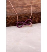 Rubin Taşlı Sonsuzluk Tasarımlı Rose Gümüş Kolye 1681 (Pembe)