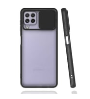 Galaxy A22 4G Kılıf Lensi Sürgülü Kamera Koruyucu Kılıf (Siyah)