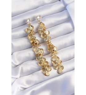 Pirinç Gold Renk Zirkon Taşlı Minimal Deniz Kabuklu Sallantılı Küpe 5886