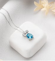 925 Ayar Gümüş Rodyum Kaplama Aquamarin Taşlı Baykuş Kolye (Turkuaz)