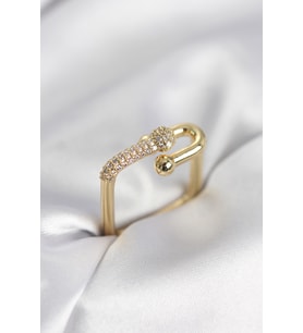 Gold Renk Zirkon Taşlı Tifani Model Kare Kadın Yüzük TJ-BYK4001