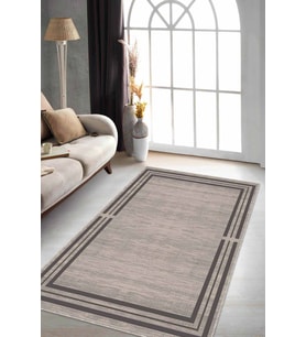 Bej Çerçeveli Kaymaz Tabanlı Makinede Yıkanabilir Halı RV083 - 100 x 160 cm