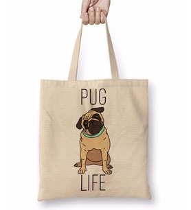 Pug Life Köpek 02 Bez Çanta Uzun Saplı