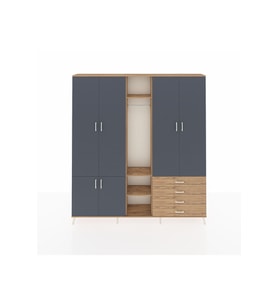 Arges Dolap 14 Raflı 4 Çekmeceli Tek Askılı 220x30x243 Çam-Antrasit/Çam