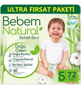 Bebem Bebek Bezi Natural Beden:5 (11-18Kg) Junior 80 Adet Ultra Fırsat Pk