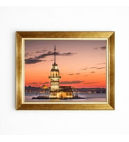 Tablore Kız Kulesi İstanbul Manzaralı Altın Çerçeveli Kanvas Tablo Ev Salon Dekorasyon