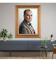 Altın Varaklı Çerçeveli Paspartulu Atatürk Tablo z4489 (Gold)