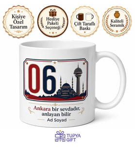Ankara Plakalı Kişiye Özel Baskılı Kupa Bardak Hediye 06 Plaka