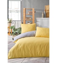 Pamuklu Ranforce Tek Kişilik Small Size 135x200 Çift Taraflı Nevresim Yorgan Kılıfı Sarı-Gri