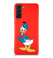 Samsung Galaxy S21 Plus Soft Premier Kapak Donald Duck-D Tasarımlı Silikon Kılıf - Kırmızı (Şeffaf)
