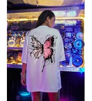 Unisex Baskılı Oversize T-Shirt - Beyaz