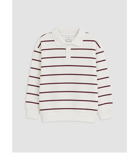 LCW Kids Ekru Polo Yaka Çizgili Erkek Çocuk Sweatshirt