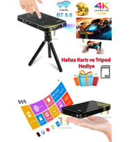 4K Mini Taşınabilir Projektör, Android Bluetooth HDMI Hafıza Kartı ve Tripod Hediye