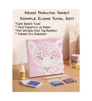 Taşlı Elmas Mozaik Tuval Seti - Pembe Leopar Yüzü