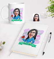 BK Gift Kişiye Özel Öğretmen Karikatürlü Beyaz Defter Kalem Kupa Seti - 5