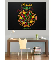 Pizza Dilimi Logo İllüstrasyon Dekoratif Kanvas - Mdf Ahşap Tablo