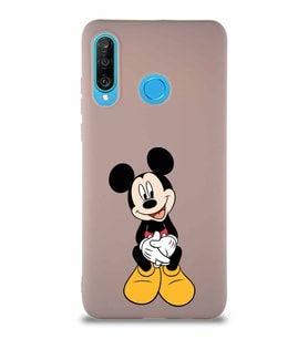 Huawei P30 Lite Soft Premier Kapak Mickey Mouse-A Tasarımlı Silikon Kılıf - Pudra (Şeffaf)