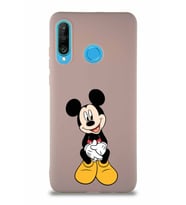 Huawei P30 Lite Soft Premier Kapak Mickey Mouse-A Tasarımlı Silikon Kılıf - Pudra (Şeffaf)