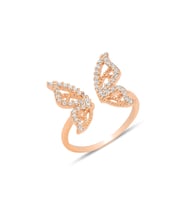 Gümüş rose zirkon taşlı üstten ayarlanabilir kelebek yüzük SGTL12241ROSE