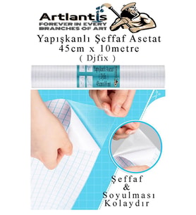 Yapışkanlı Şeffaf Asetat 1 Adet 45cm x 10 metre Djfix Kendinden Yapışkanlı Şeffaf Rulo Asetat Transparan Soğuk Laminasyon