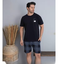 Pijamoni Erkek Bisiklet Yaka Kısa Kol Şortlu Pijama Takımı 6175/6 - 1 Adet (Siyah)
