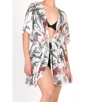 Pareo Plaj Elbisesi Kimono Std Tropikal Beyaz