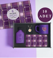 Kadınlar Günü 10’lu Set  – Kolonya, Kolye, Kahve Fincanı, MOR Şık Hediye Seti