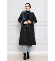 Kot Detaylı Trençkot-Siyah