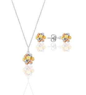 Söğütlü Silver Gümüş altın yaldızlı, rodaj ve rose renkli dorissa dorica top kolye ve küpe seti