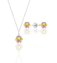 Söğütlü Silver Gümüş altın yaldızlı, rodaj ve rose renkli dorissa dorica top kolye ve küpe seti
