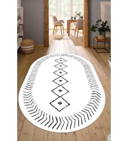 Dijital Baskılı Kaymaz Taban Yıkanabilir Oval Salon Halısı Mutfak Halısı Yolluk NDO-HT-571 (Beyaz)