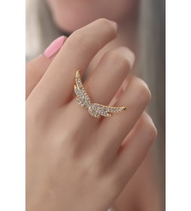 Gold Renk Kanat Model Zirkon Taşlı Kadın Yüzük (Çok Renkli)