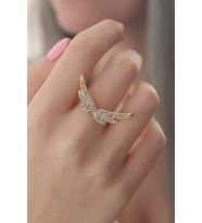 Gold Renk Kanat Model Zirkon Taşlı Kadın Yüzük (Çok Renkli)