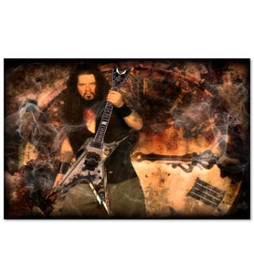 Cakatablo Dimebag Darrell Gitarı ve Arkaplanda Dev Saat MDF Tablo