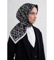 Armine Tivil Saf İpek Eşarp 9410 - 89 Siyah Karışık Desen