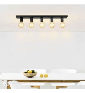 MYLİGHT S RETRO RUSTK PLOFONYER TAVAN AVİZE BEŞLİ 60CM EN  SIRALI (Siyah)