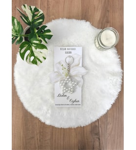 Pamuğum Atelier Çiçek Tasarım Kartlı İncili Yıldız Anahtarlık Söz Nikah Nişan Hediyeliği (15-25-50-100-200 Adet)