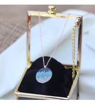 Mavi Renkli Zirkon Taşlı Yuvarlak Rose Gold Gümüş Kolye