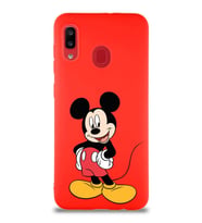Samsung Galaxy A20 Soft Premier Kapak Mickey Mouse-E Tasarımlı Silikon Kılıf - Kırmızı (Şeffaf)