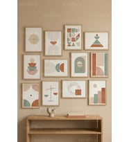 12 Parça Geometrik Modern Dekoratif Çerçeve Görünümlü Tablo Seti