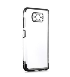 Xiaomi Poco X3 Kılıf İnce Köşeleri Renkli Şeffaf Silikon (Siyah)