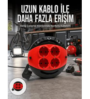 5 Metre Kablolu 4’lü Kırmızı Priz Makara