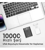 PB20W 10000MAH Type-C ve USB Çift Çıkışlı Dijital Ekranlı Mini Powerbank Siyah iPhone Huawei Uyumlu
