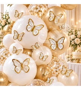 Beyaz Gold Detaylı Kelebek Balon Süsü 42’li